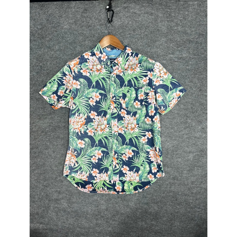 Chubbies Mens Short Sleeve Hawaiian Floral Shirt Navy Orange Green‎ Size Small